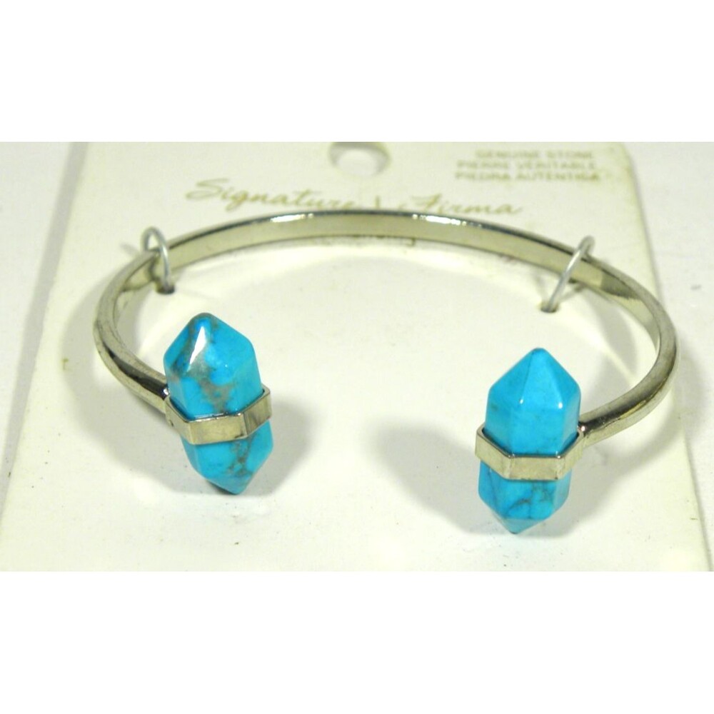 Genuine Blue Stone Cuff Bracelet Turquoise Silver Tone Signature Firma